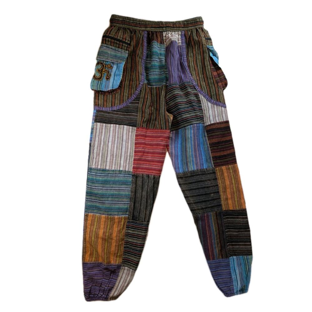 Boho Patchwork Harem Pants Women Cotton Elastic Waist Festival Size S/M